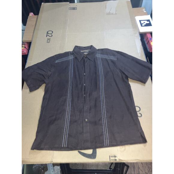 Bruno Button Up Shirt for Men, Large Brown Linen, Resort , Vacation, Travel - Picture 1 of 7